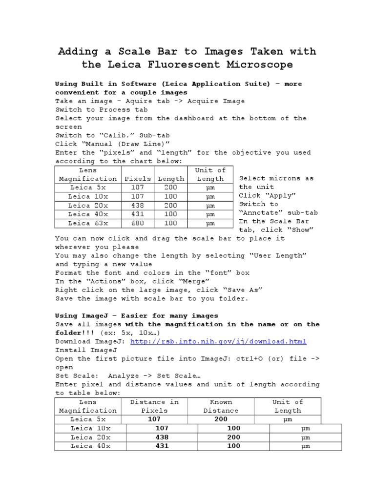 Adding Scale Bars in Leica Microscope | PDF | Lens (Optics) | Lenses