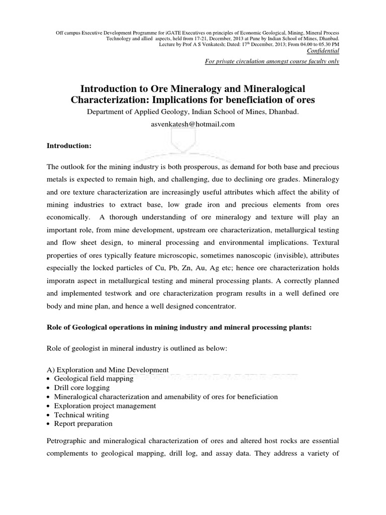 Ore Mineralogy in Mining Industry | PDF | Microscopy | Ore