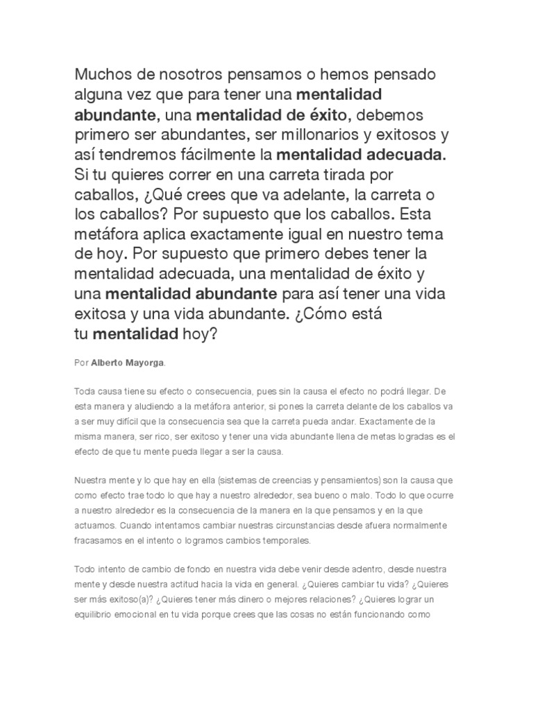 Mentalidad Abundante para el Éxito | PDF | Mente | Felicidad