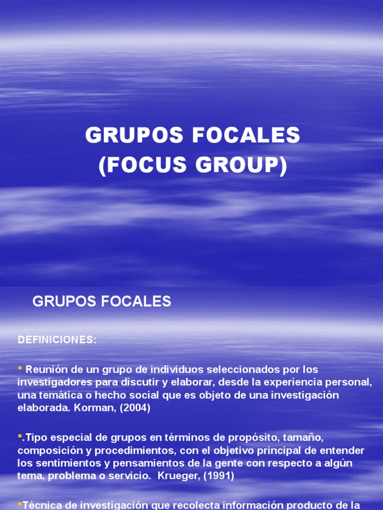 Definición y Objetivos de Grupos Focales | PDF | Grupo de enfoque ...
