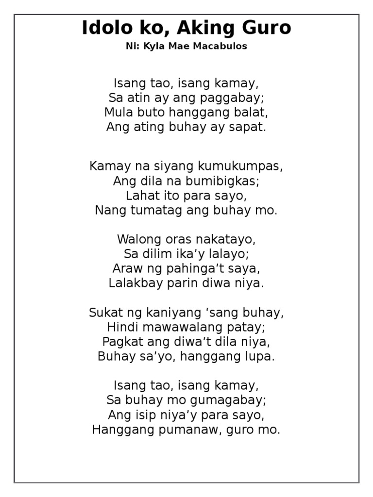 Halimbawa Ng Tula Tungkol Sa Patay - patay ilaw