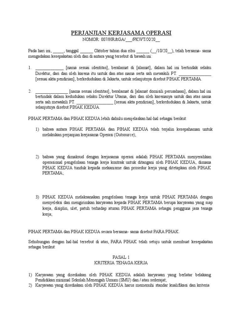 Contoh Surat Addendum Perjanjian Kerjasama