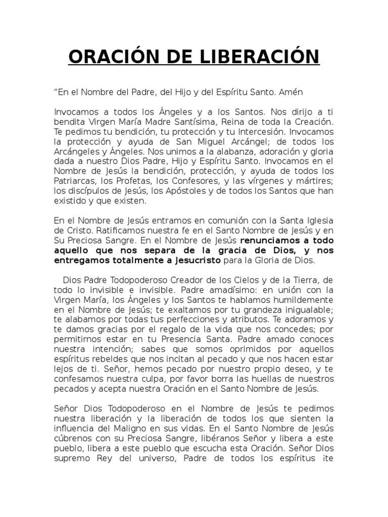 Oración de Liberación y Sanación | PDF | Oración | Cristo (título)