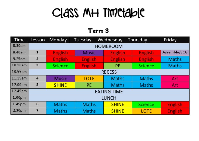 Term 3 Weekly Class Schedule | PDF