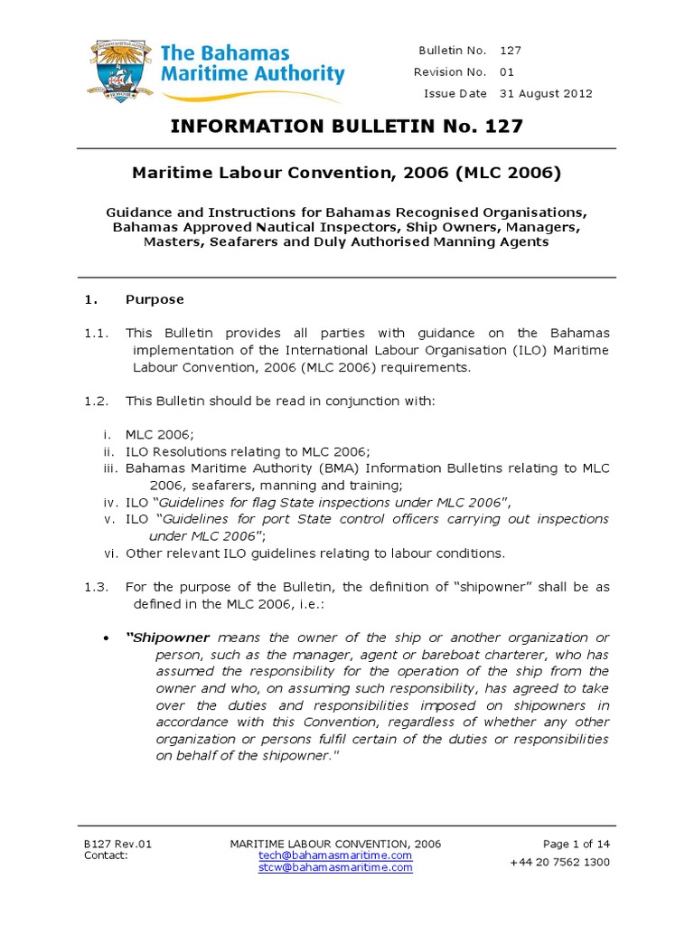 Bahamas - Info Bulletin No 127 - MLC Overview | International Labour  Organization | Government Information