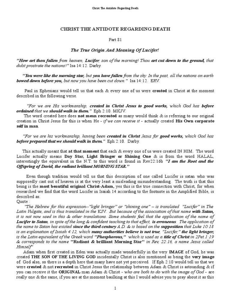 Part 81 The True Origin And Meaning Of Lucifer! Lucifer Heaven