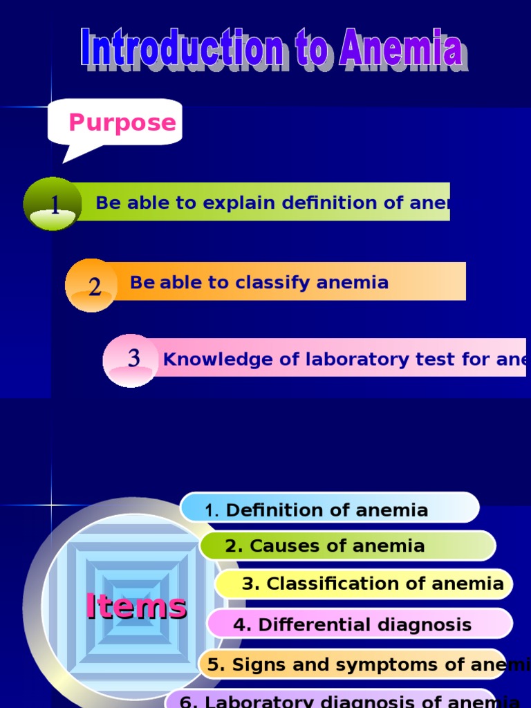 Purpose Be Able To Explain Definition of Anemia PDF Anemia