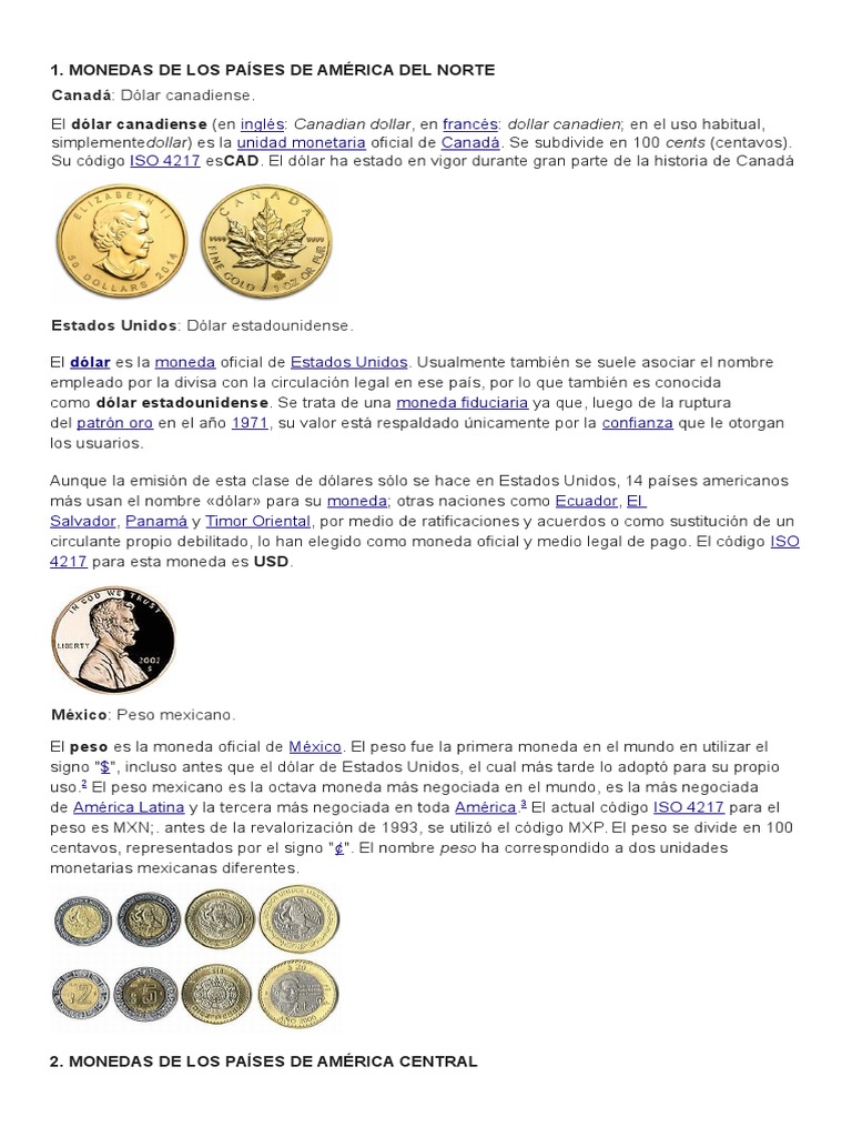 Monedas de América del Norte y Central | PDF | Dólar de los Estados ...