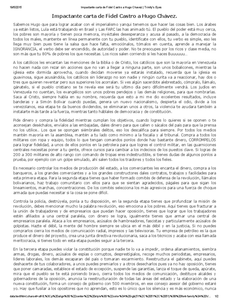 Impactante Carta de Fidel Castro a Hugo Chavez _ Trinity's Eyes Hugo