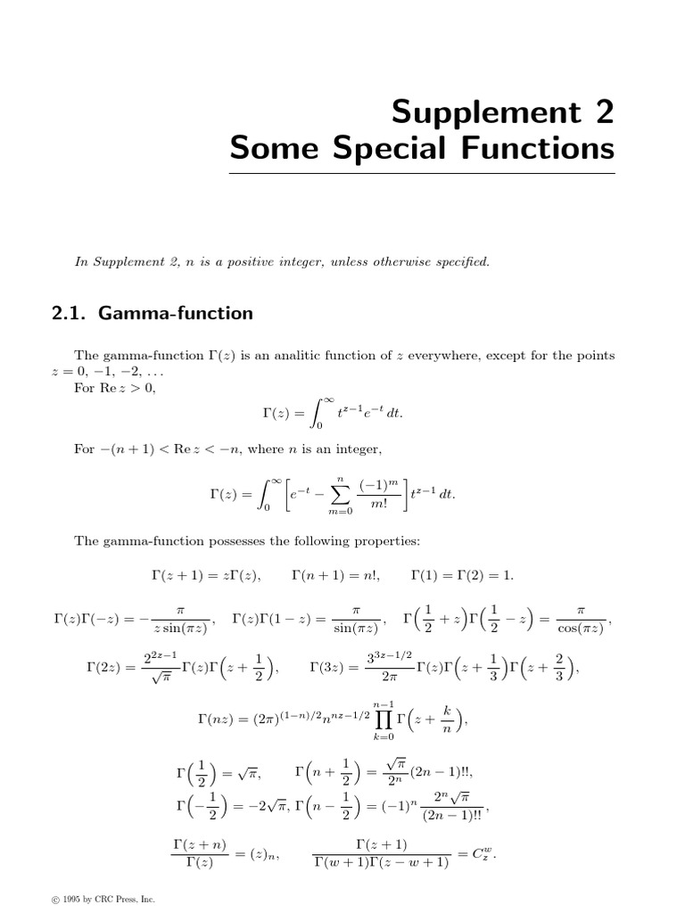 Supplement 2 Some Special Functions: 2.1. Gamma-Function | PDF ...
