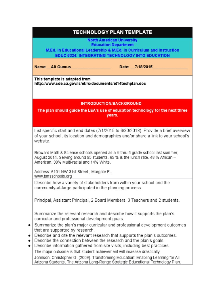 Technology Plan for Educational Leadership | PDF | Educational ...