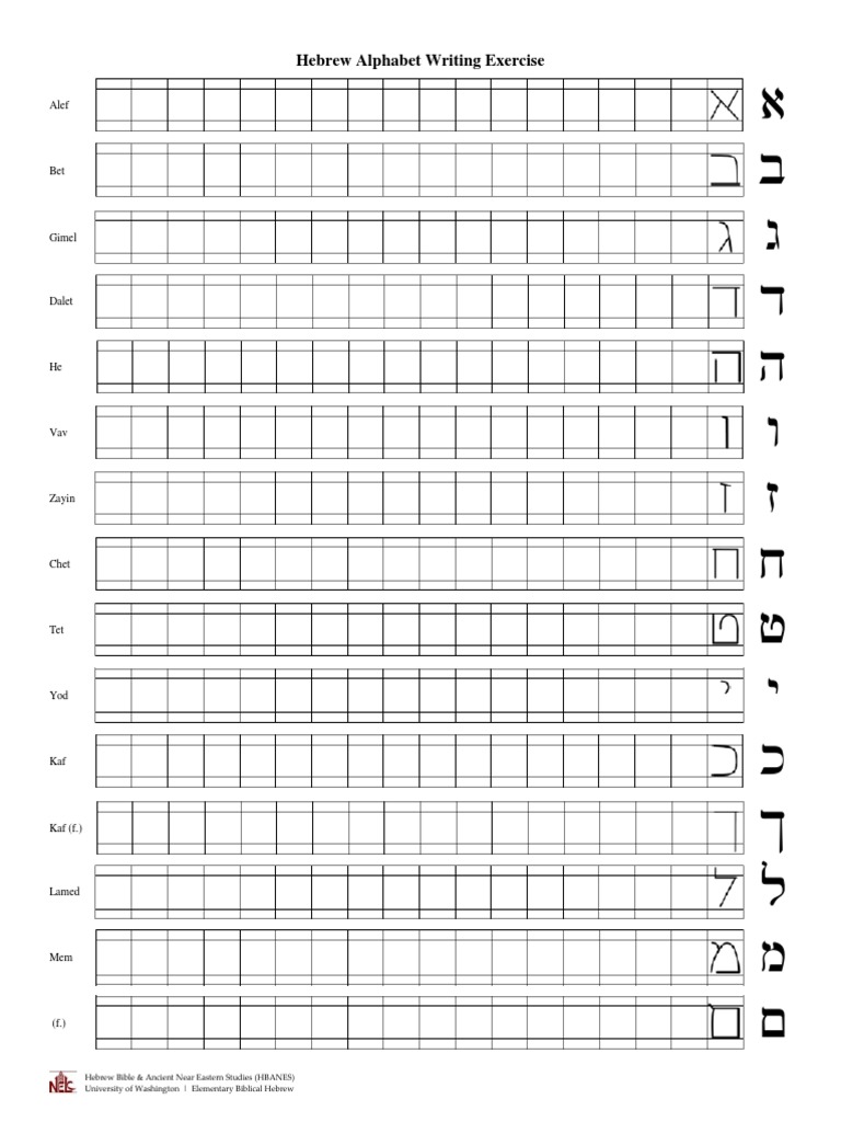 hebrew alphabet writing exercise