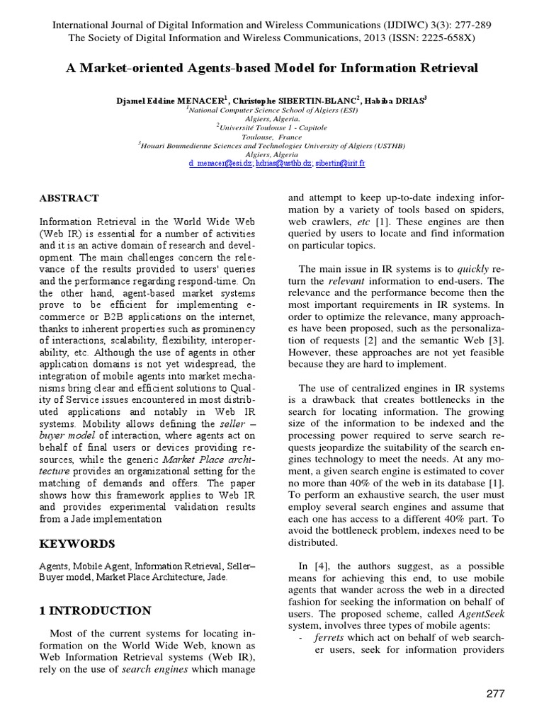 A Market-Oriented Agents-Based Model For Information Retrieval | PDF ...