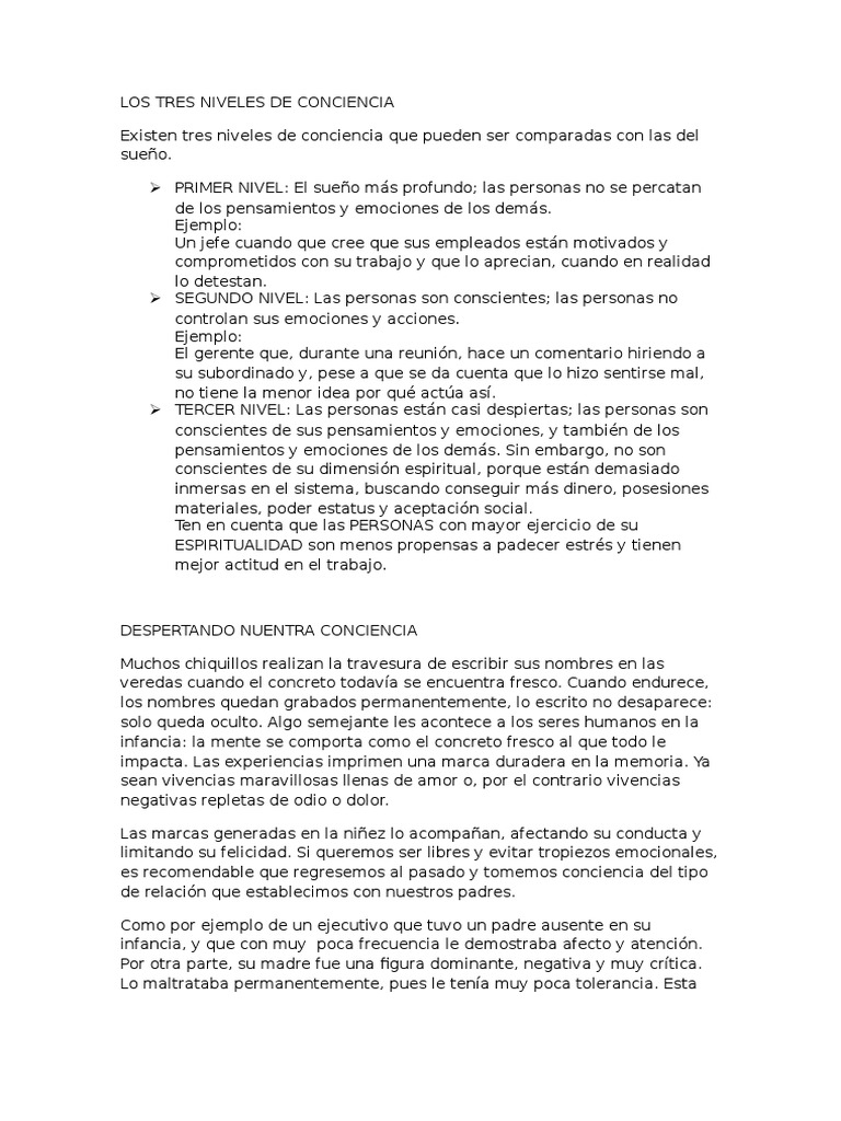 Tres Niveles de Conciencia Explicados | PDF | Mente | Felicidad