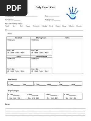 daycare daily report card sheet