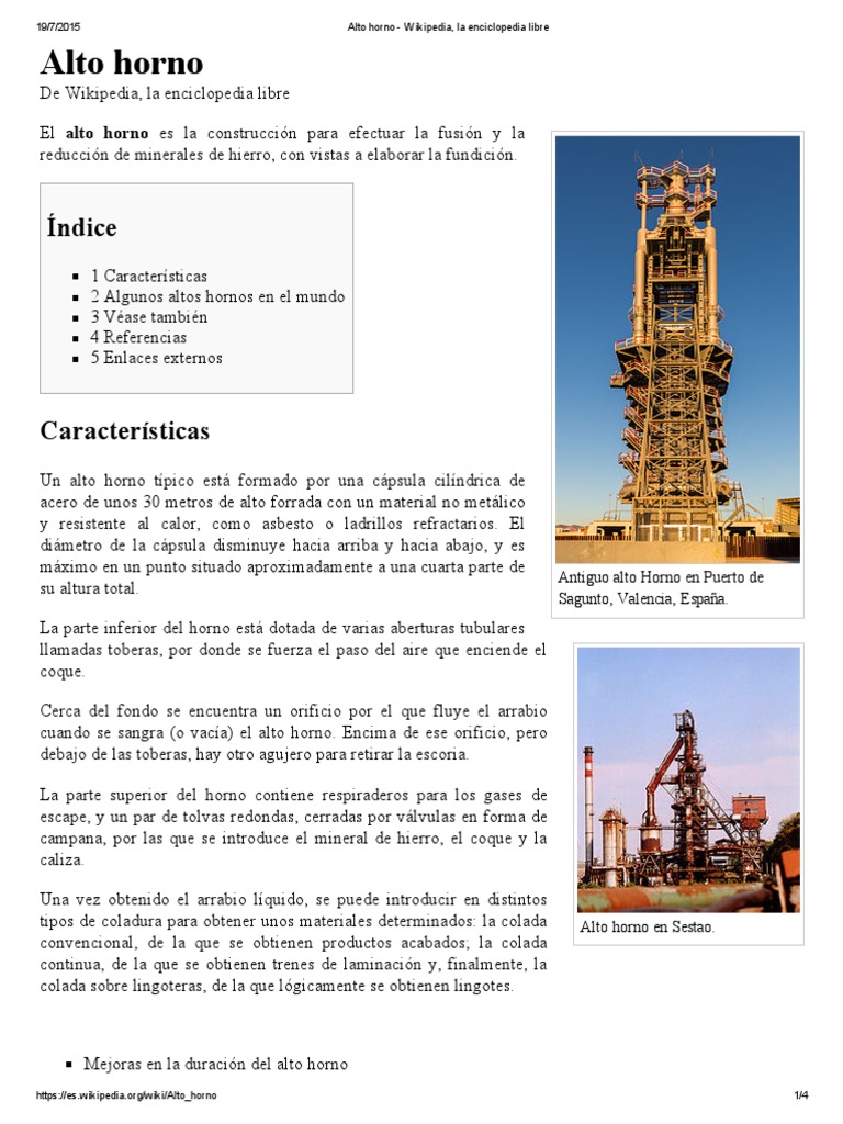 Alto Horno Wikipedia, La Enciclopedia Libre Alto horno Arrabio