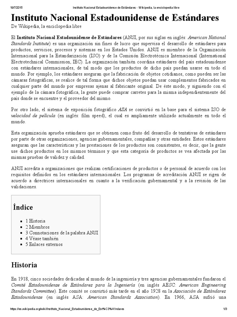 Instituto Nacional Estadounidense de Estándares Wikipedia, La