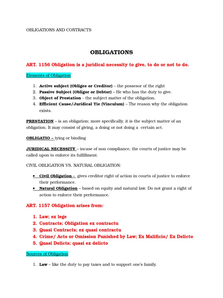 Understanding Obligations and Contracts | PDF | Law Of Obligations ...