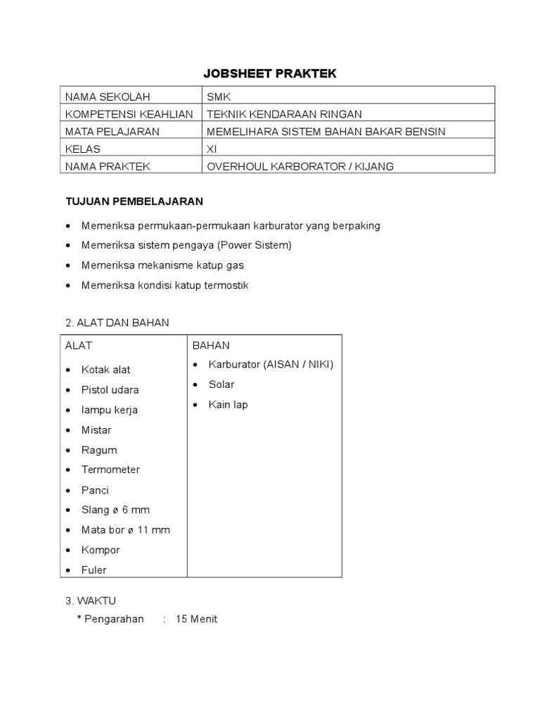 Jobsheet Praktek Bahan Bakar Bensin 2