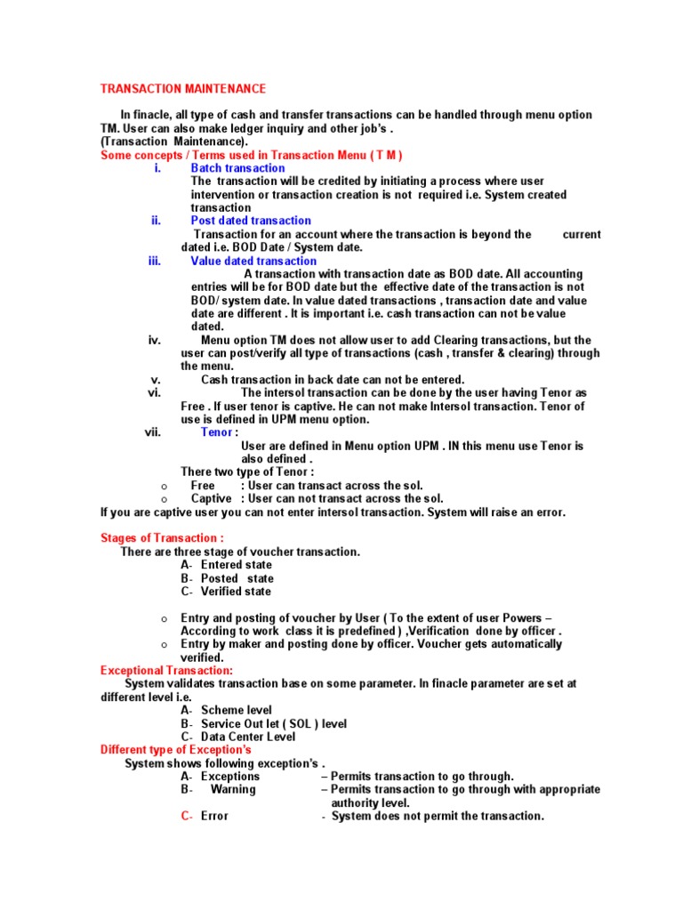 Transaction Maintenance in Finacle | PDF