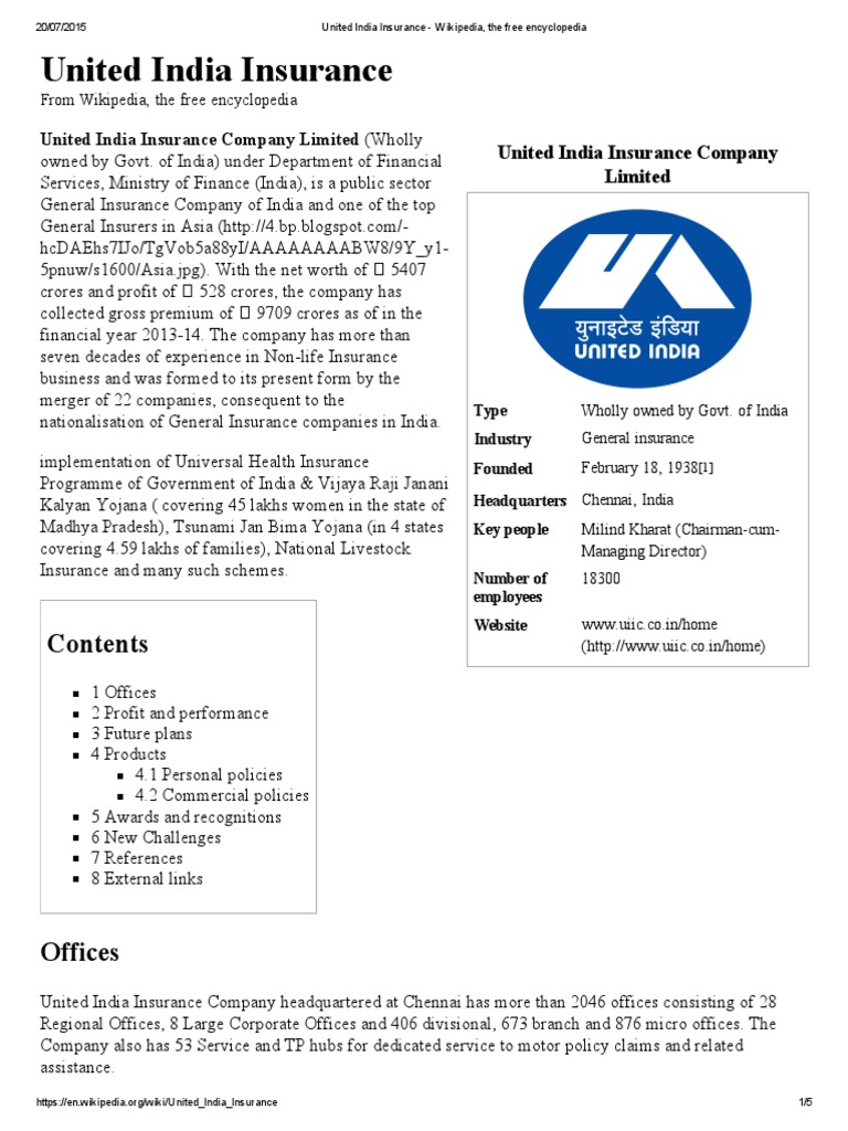United India Insurance Wikipedia, The Free Encyclopedia Liability