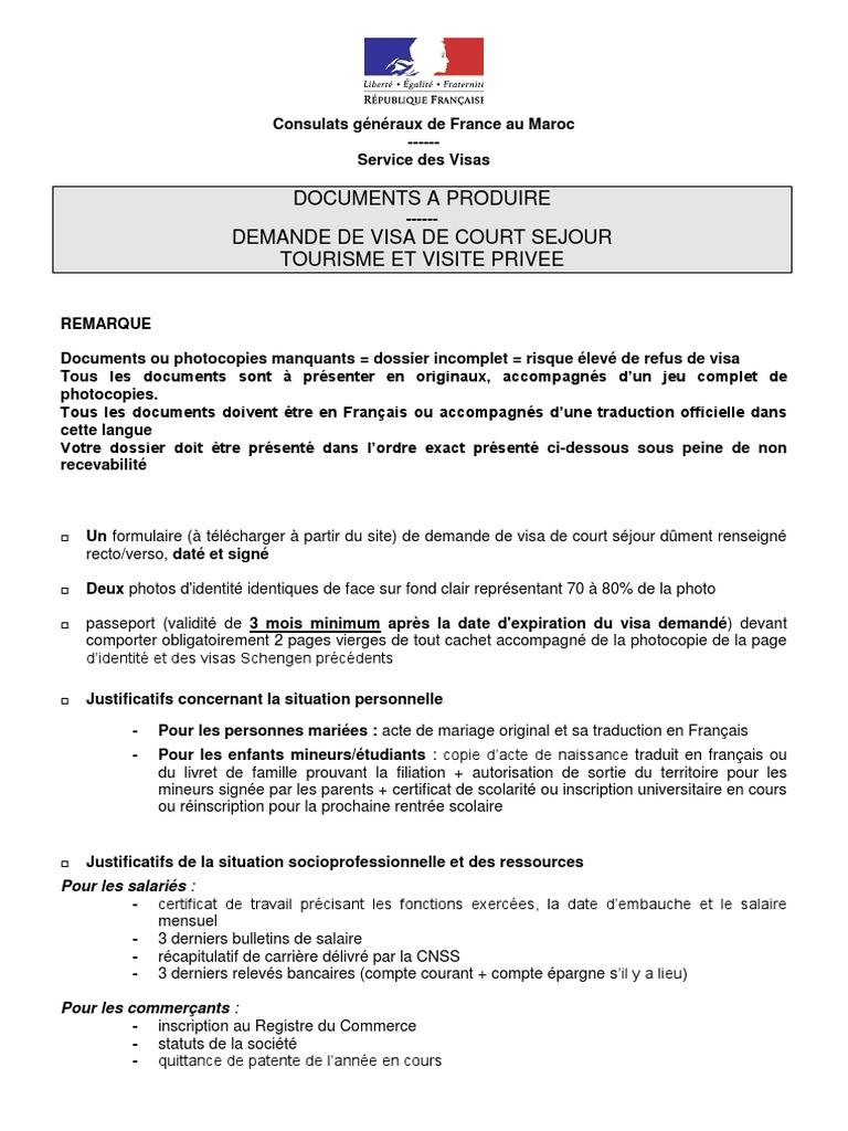 Visa Visite Privee Liste Des Pieces a Fournir  Visa (Document