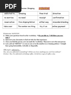 Vocabulary Bingo Game Card 