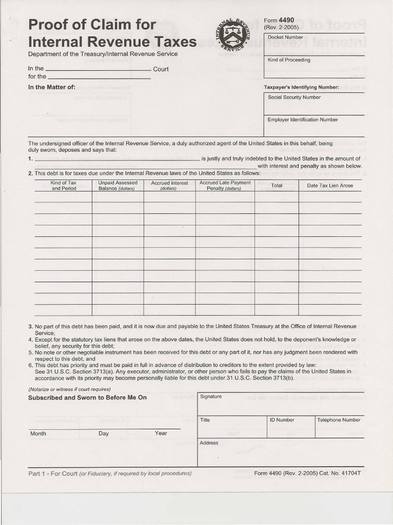 IRS Form 4490: Proof of Claim for Taxes | PDF | Tax Lien | Internal ...