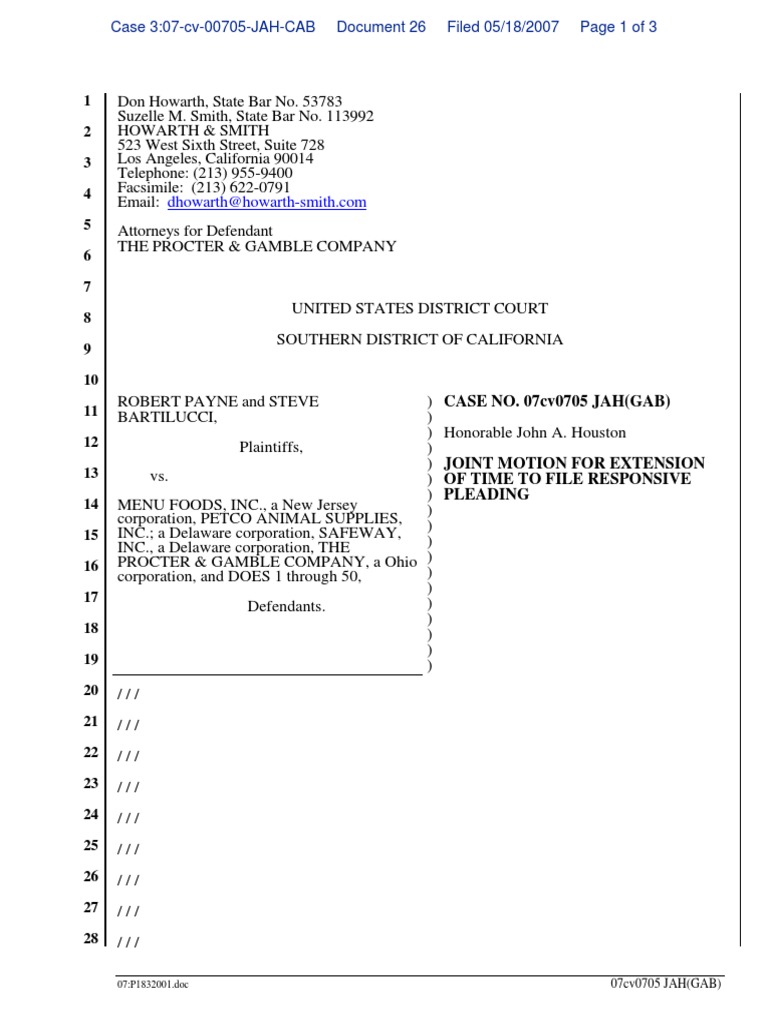 Joint Motion for Extension of Time | PDF | Pleading | Separation Of Powers
