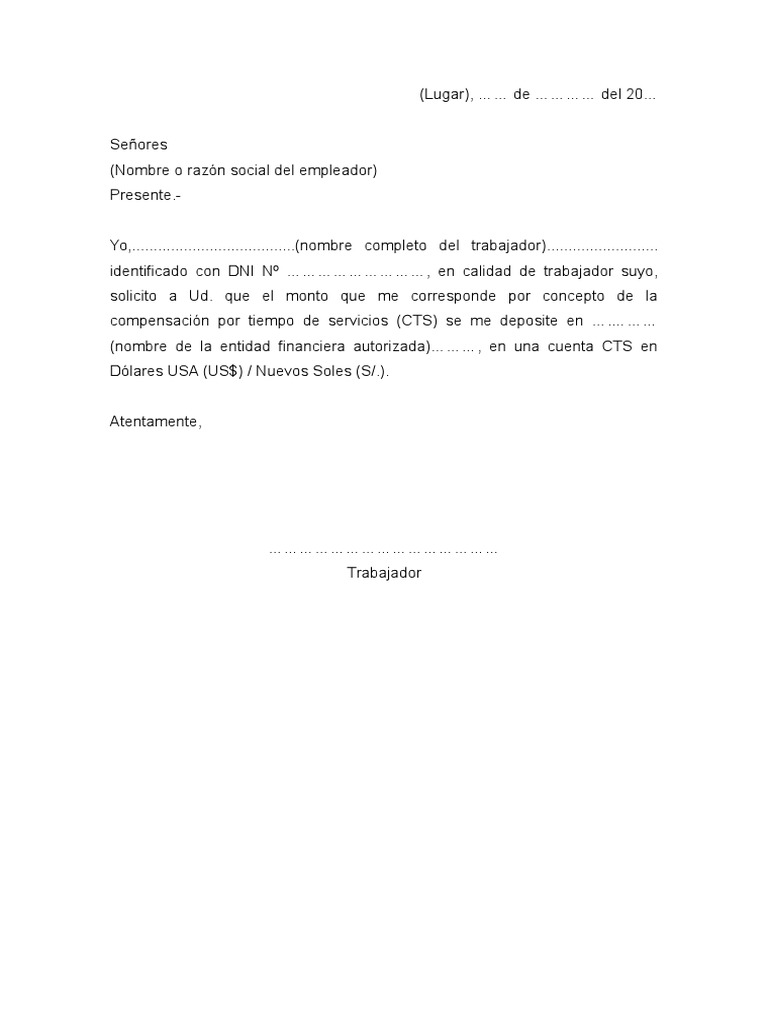 Modelo Carta Del Trabajador Al Empleador Comunicando Depositario y