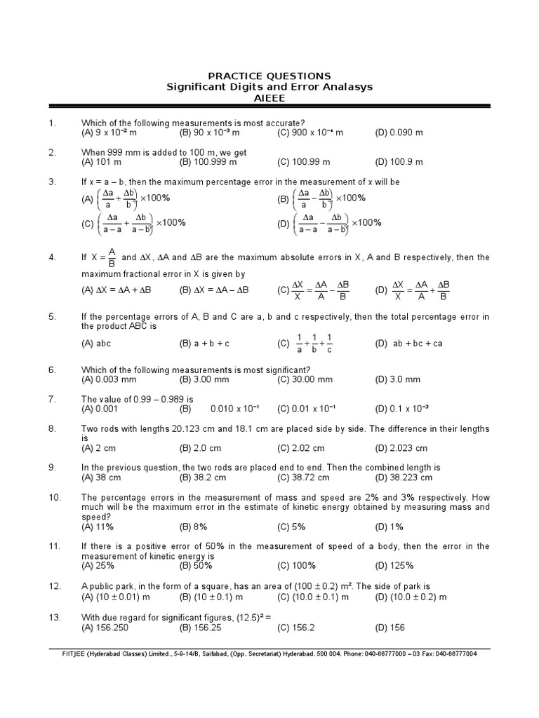Class 11 Significant Figures Practice | PDF | Significant Figures | Physics