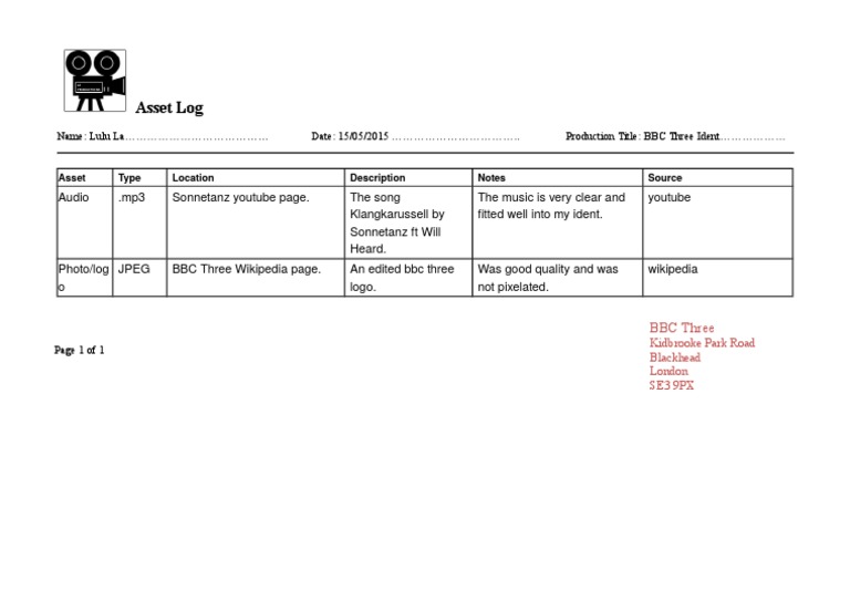 BBC Three Ident Asset Log | PDF