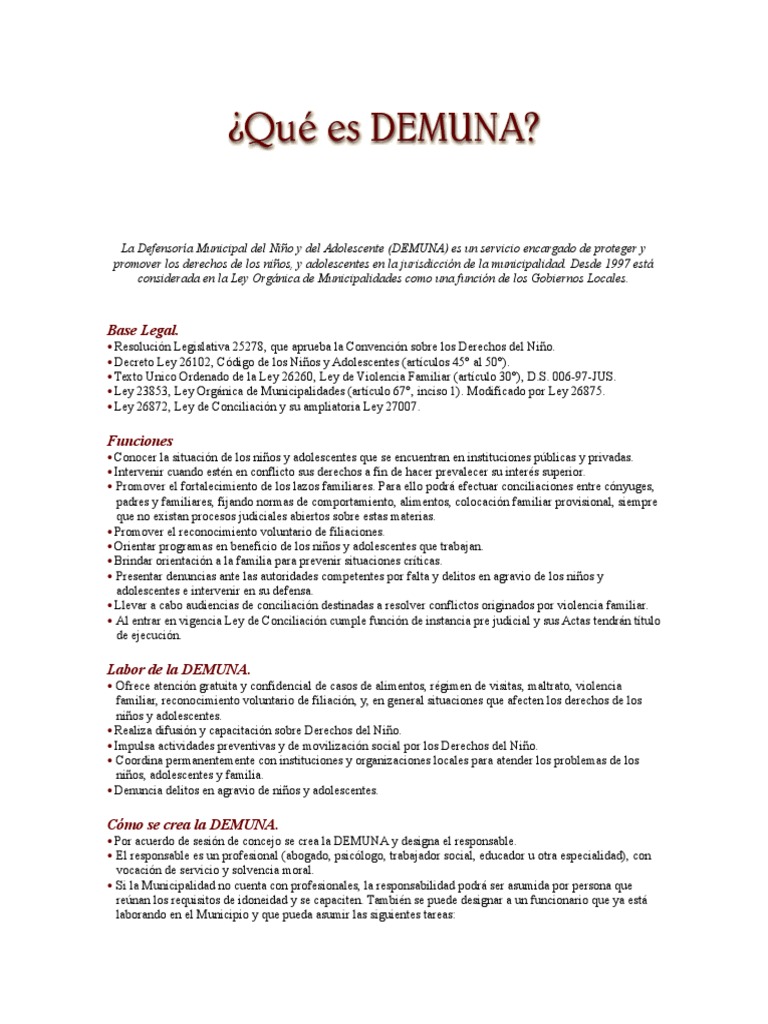Que Es La Demuna | PDF | Ley estatutaria | Trabajo Social