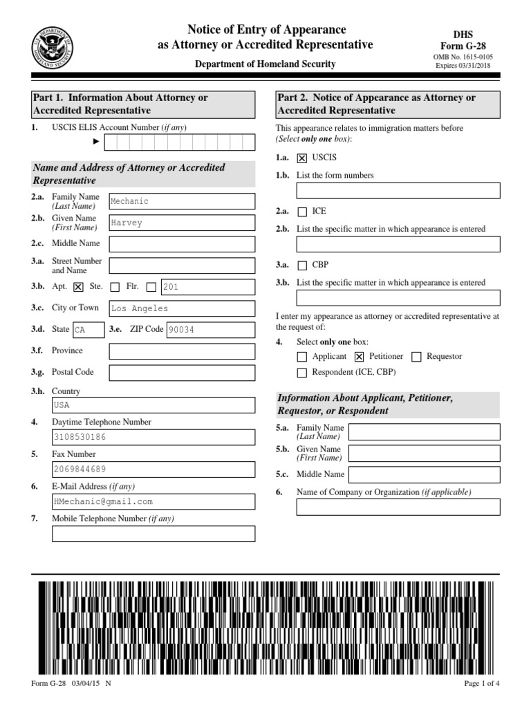 G 28.unlocked | PDF | United States Citizenship And Immigration Services |  Justice