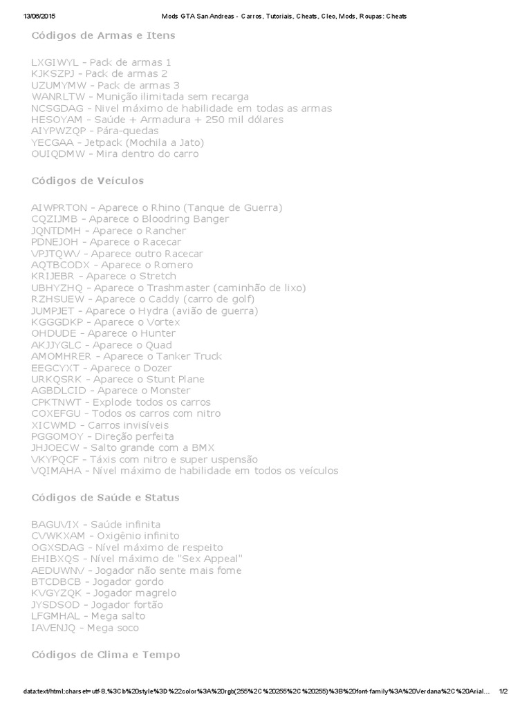 Codigo Gta Sa PC, PDF, Tráfego