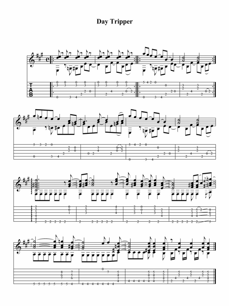 Tommy Emmanuel Beatles Day Tripper (Classical Guitar Transcription, Tab)