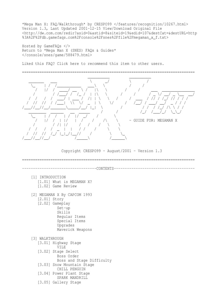 Mega Man X Walk Through | PDF | Strategy Guide | Tanks