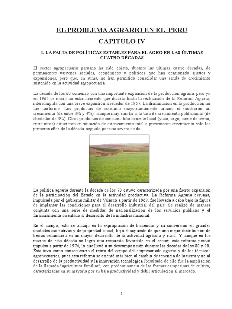 El Problema Agrario en El Peru Capítulo 4 PDF Agricultura Precios