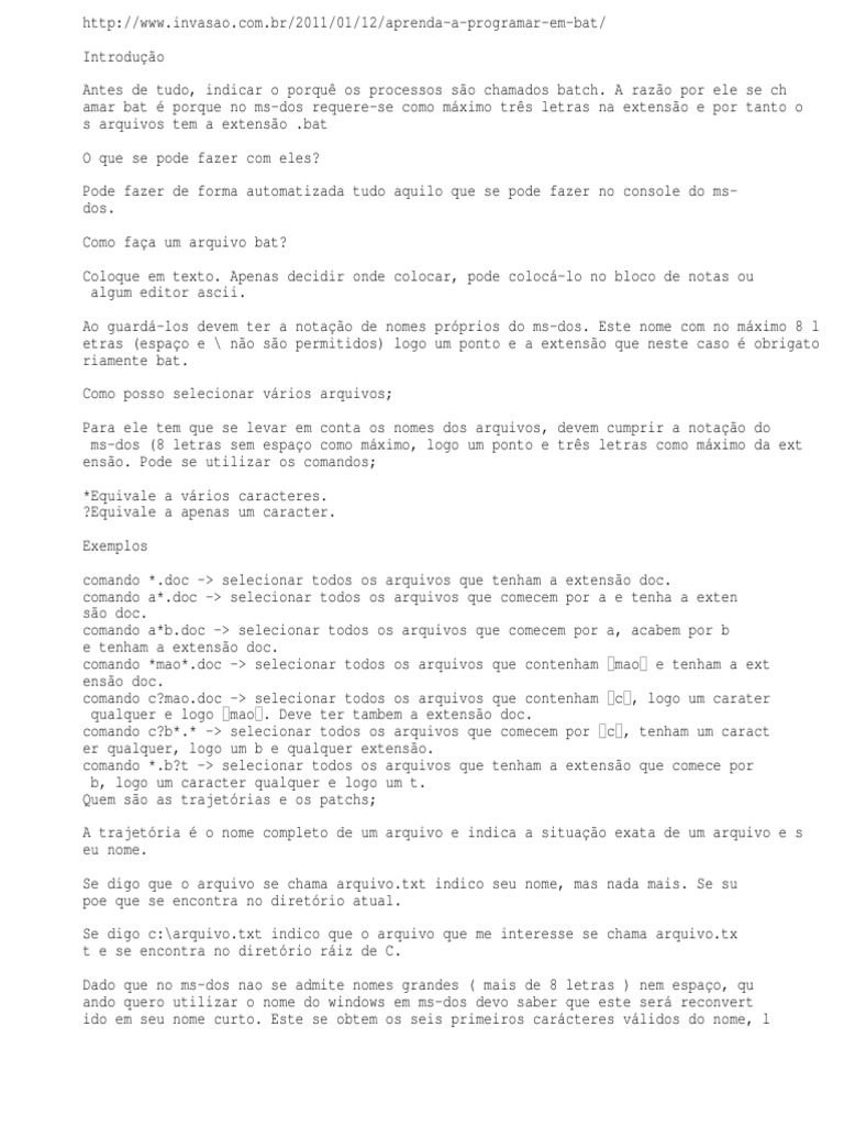 Introdução à Programação em Arquivos .bat | PDF | Arquivo de texto ...