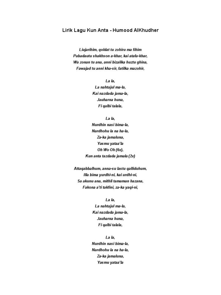 Lirik Lagu Kun Anta