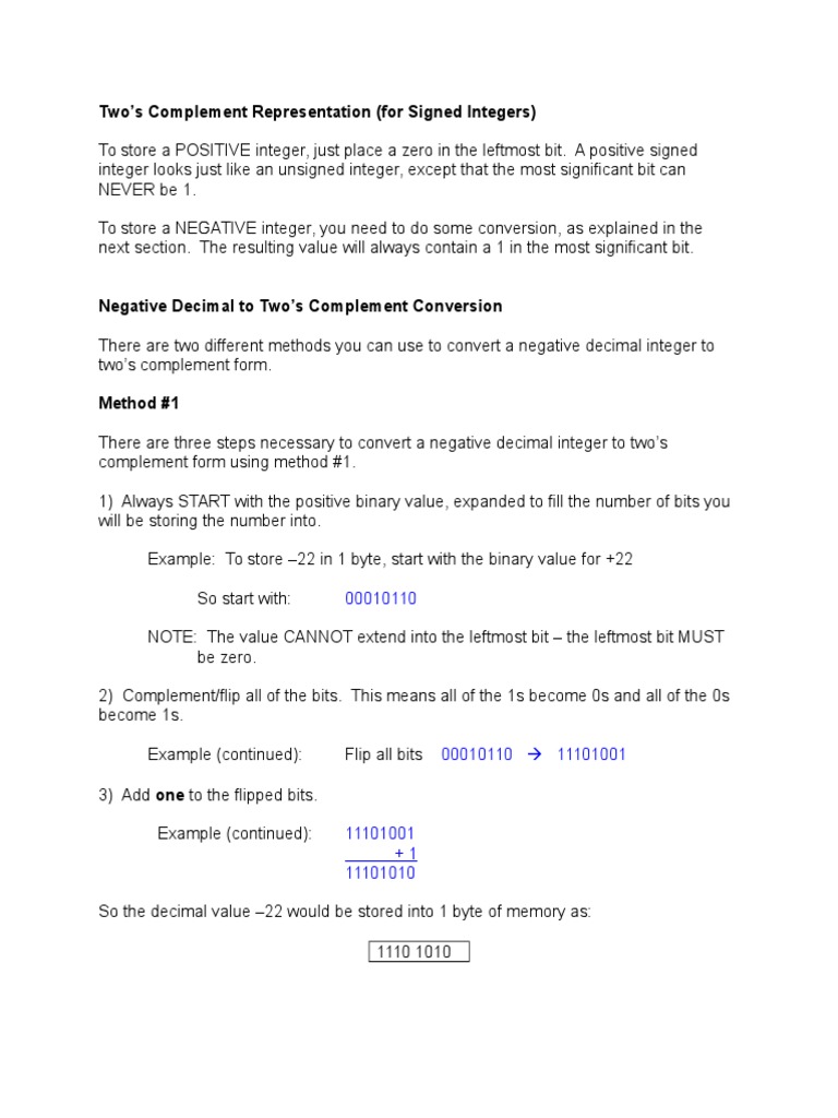 Two's Complement Conversion Methods | PDF | Bit | Theoretical Computer ...