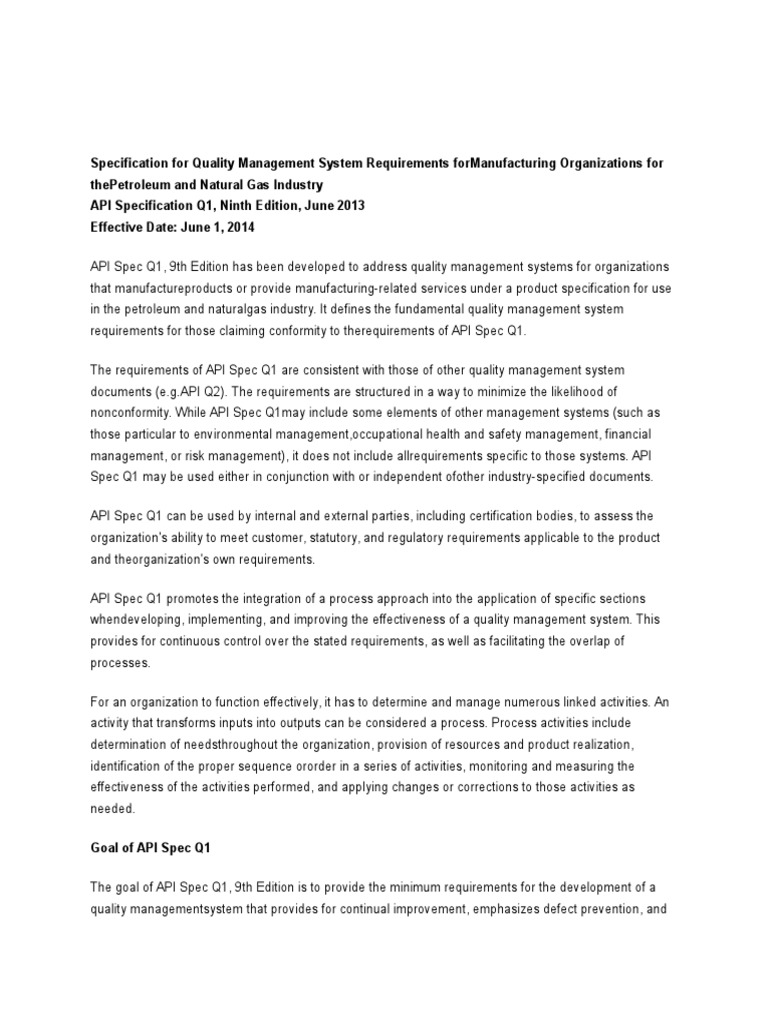 API Spec Q1 9th Edition Quality Management | PDF | Quality Management ...