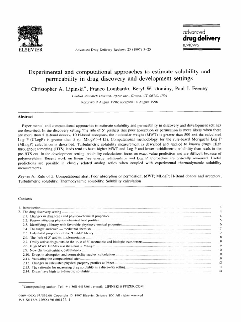 Lipinski Rule of 5 PDF Drug Discovery Solubility