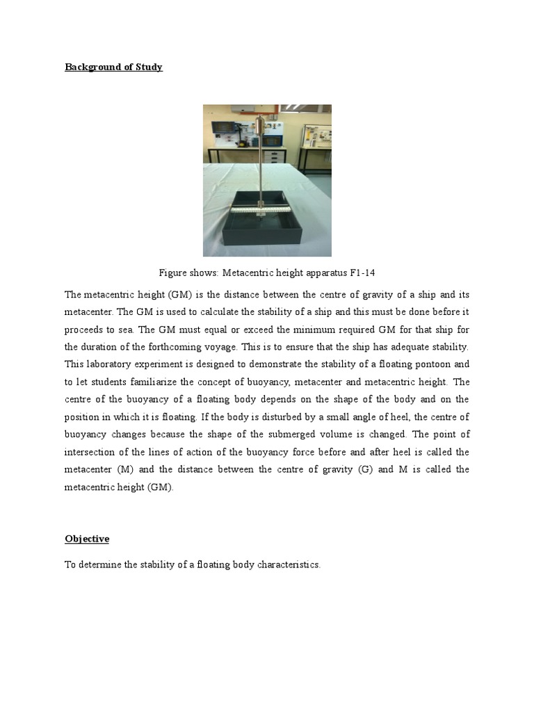 Metacentric Height and Stability Experiment | PDF | Buoyancy | Physics