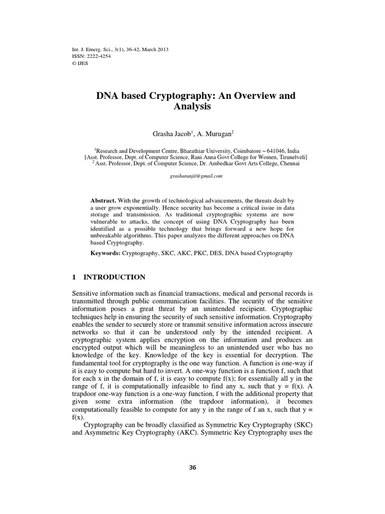 DNA Based Cryptography | PDF | Computers | Technology & Engineering