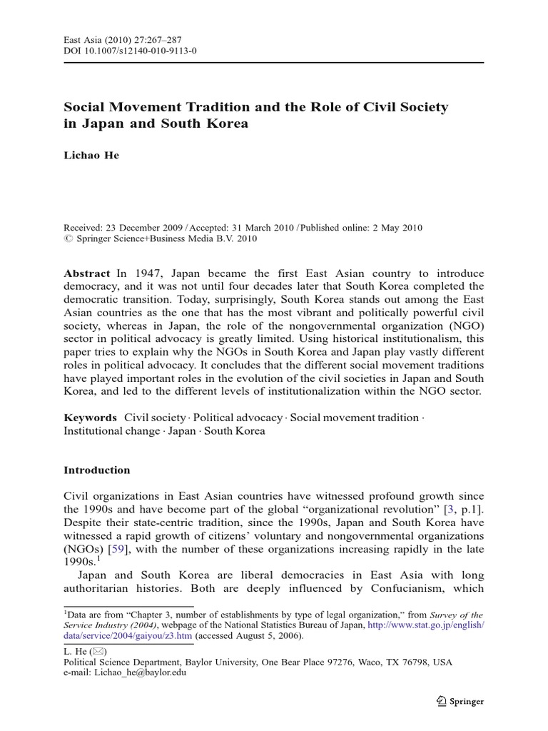 Civil Society and Social Movements in Japan & Korea | PDF | Civil ...