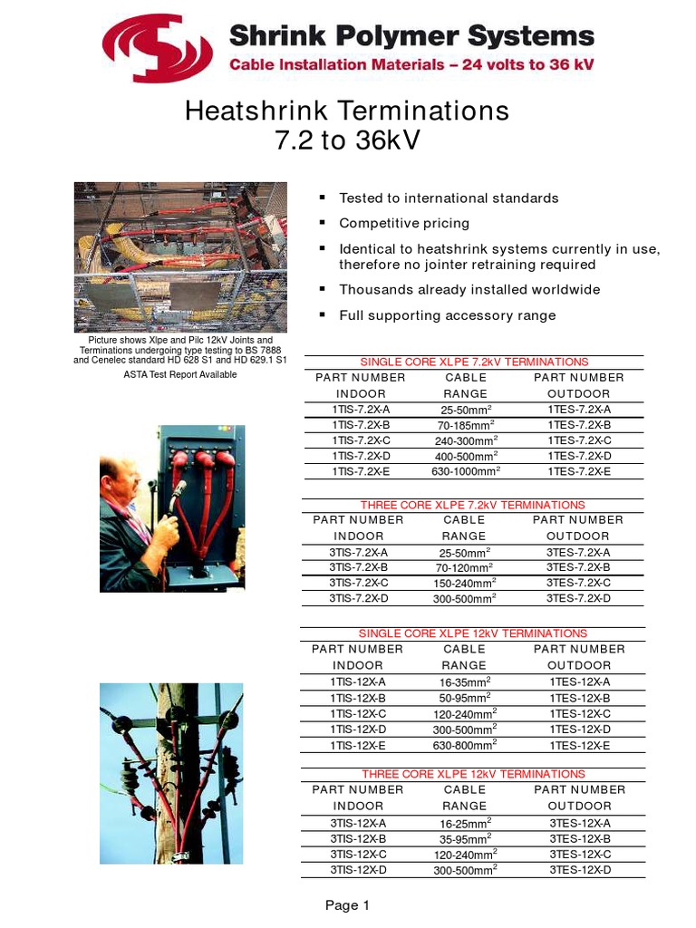 Heat Shrink Cable Joints & Cable Terminations LV HV, 6.6kV 11kV 33kV