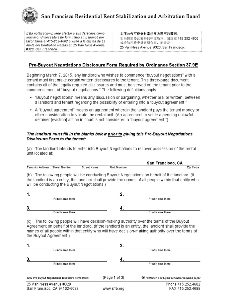 1000 Pre Buyout Disclosure Form Landlord Leasehold Estate