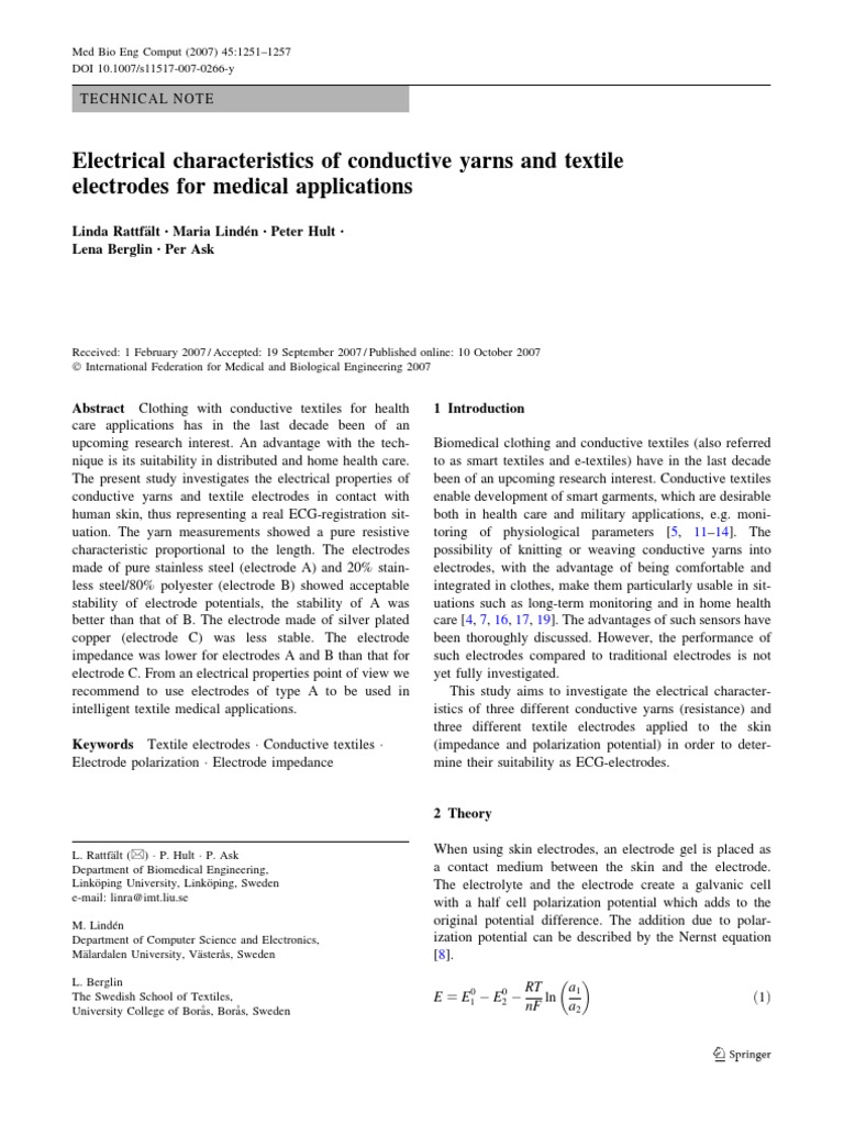 Electrical Characteristics of Conductive Yarns and Textile Electrodes