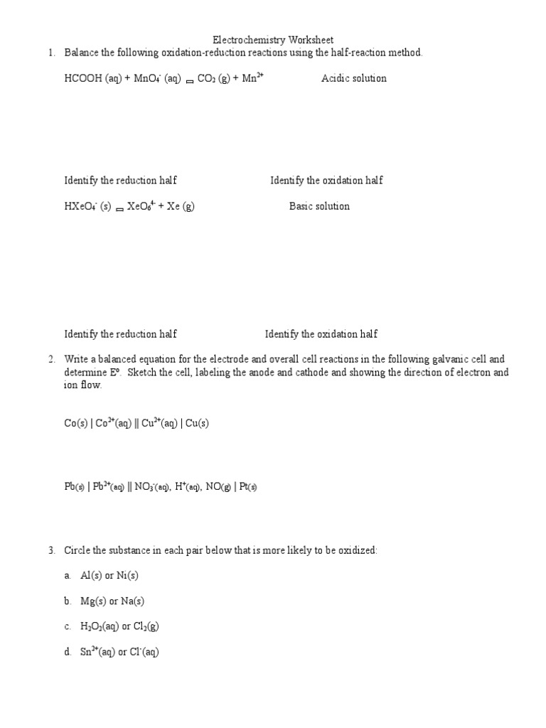 Electrochemistry Packet PDF Electrochemistry Redox